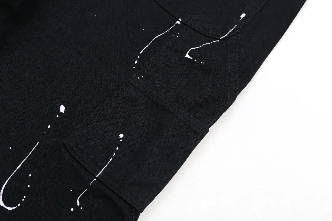 #8060 P220💰 GALLERY DEPT. Spliced ​​washed vintage jeans for men and women, high street splashed ink trousers, micro-flared casual trousers, trendy couples, the same style. Time-consuming waste materials, hand-made inkjet is an indispensable highlight.   Customized buttons, the buckle surface has been oxidized and distressed, customized ykk zippers, the minimum order is extremely high, the details of the accessories are all in place, and the hangtag and packaging are as always.  Color: Black Size: S-XXL (corresponding to 28-36)
